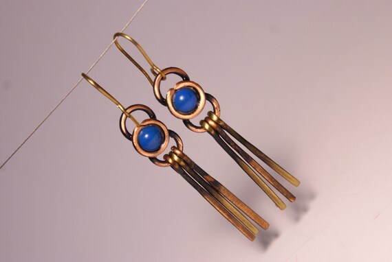 copper earring- copper jewelry- wire wrapped jewelry handmade-hammered copper earrings-copper beaded earrings