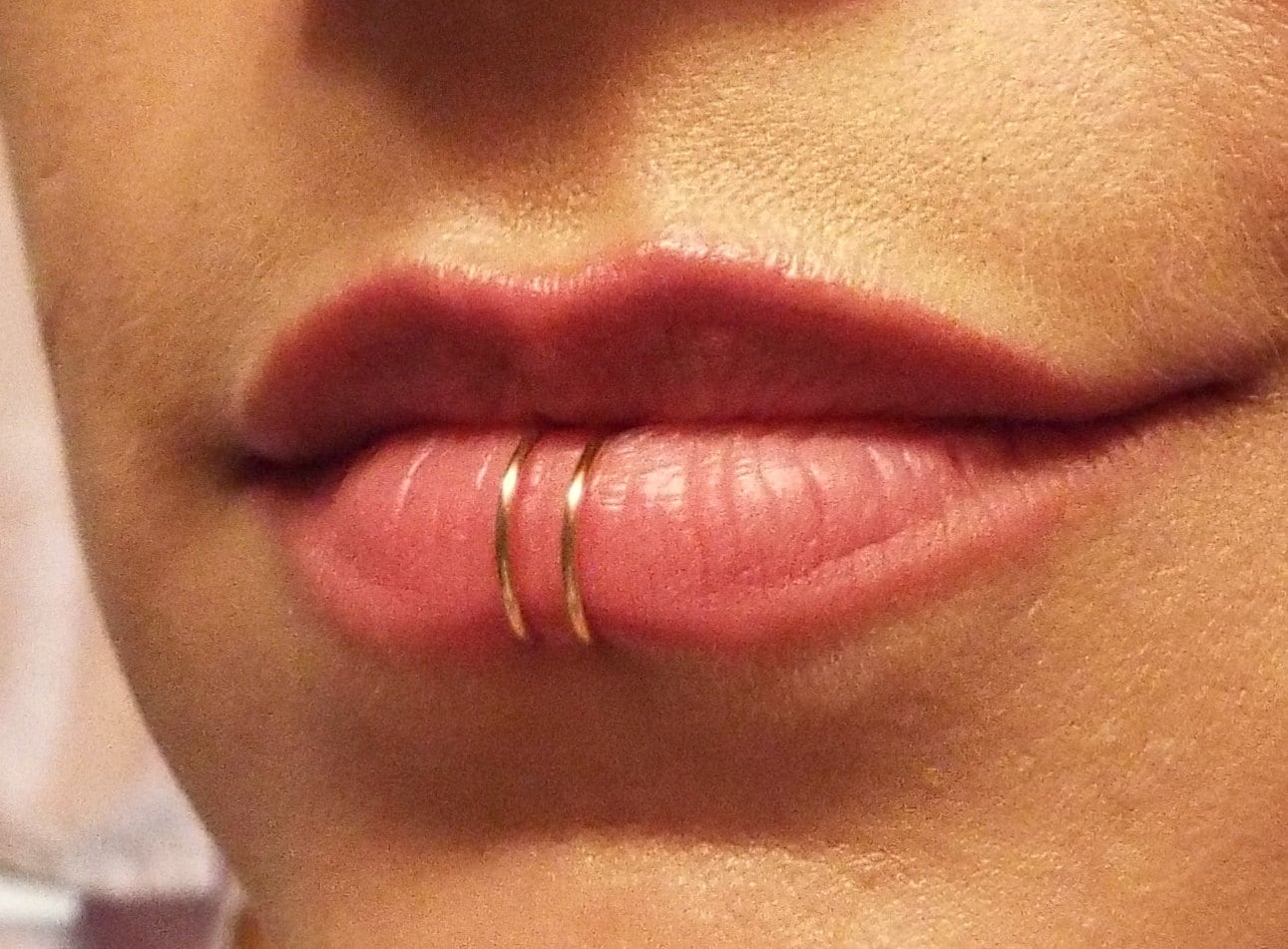 Gold Double Lip Ring Or Nose Ring Fake Body Piercing By Junylie