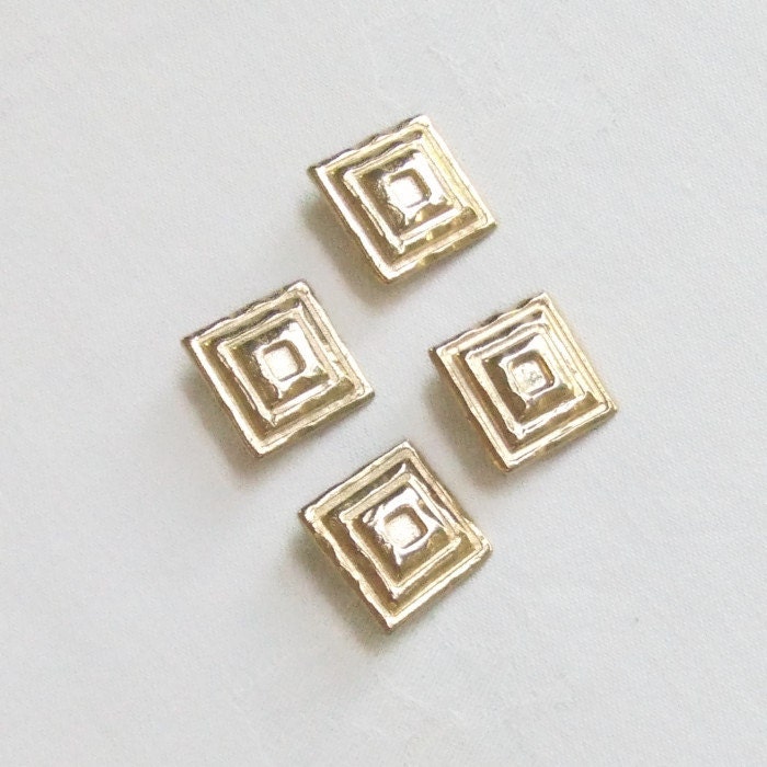 4 Large Gold Square Metal Buttons 1 Inch