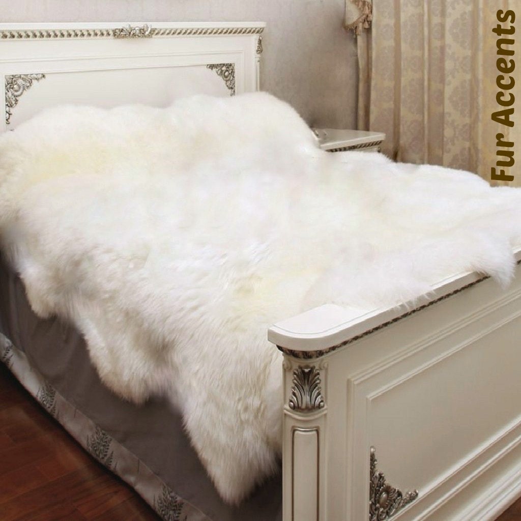 FUR ACCENTS / Plush Faux Fur Sheepskin Bedspread / Thick