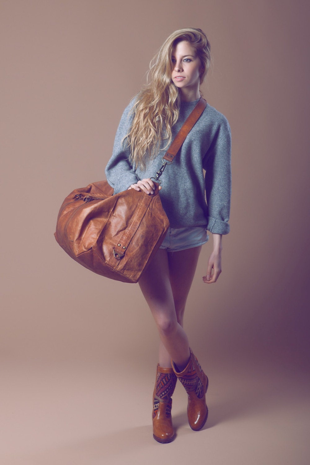 brown leather holdall womens