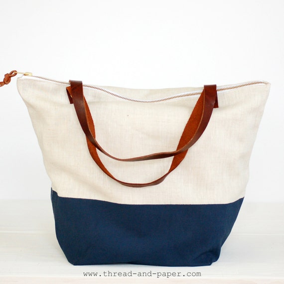 Navy & Natural Tote by threadandpapershop on Etsy