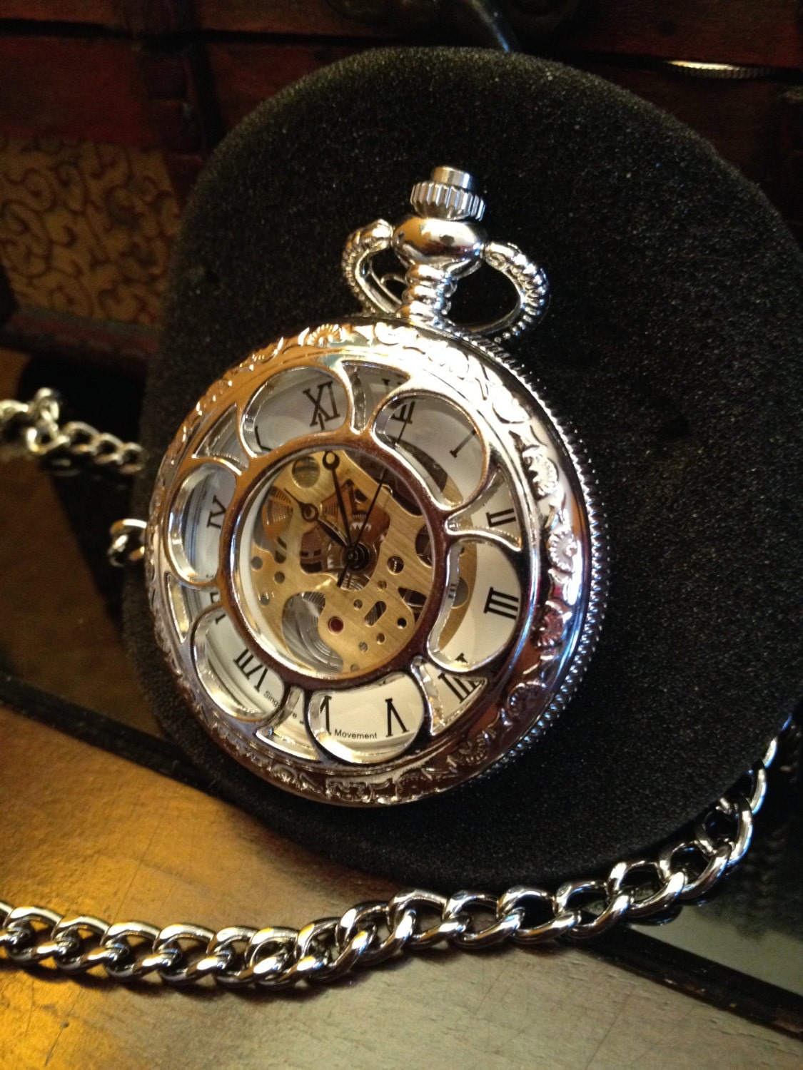 Steampunk vintage style Pocket Watch with Long chain