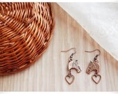 Antique Copper Horse & Heart Charm Dangle Earrings