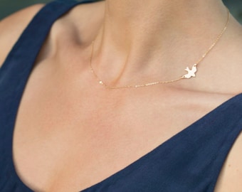 SOAR Bird Necklace / Layering Necklace Gold, Silver, Rose Gold / Delicate Gold Necklace / Dove Necklace / Bird Necklace Layered + Long LN115