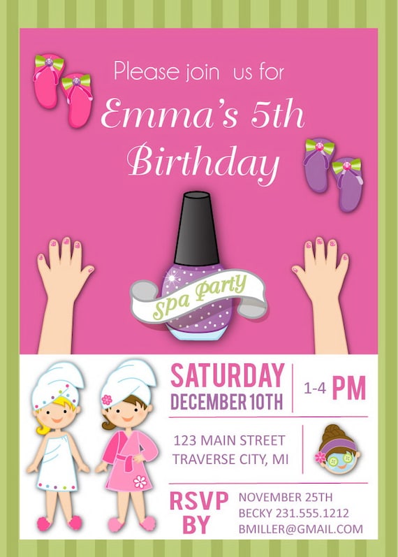 Spa Birthday Party Invitations For Kids 5