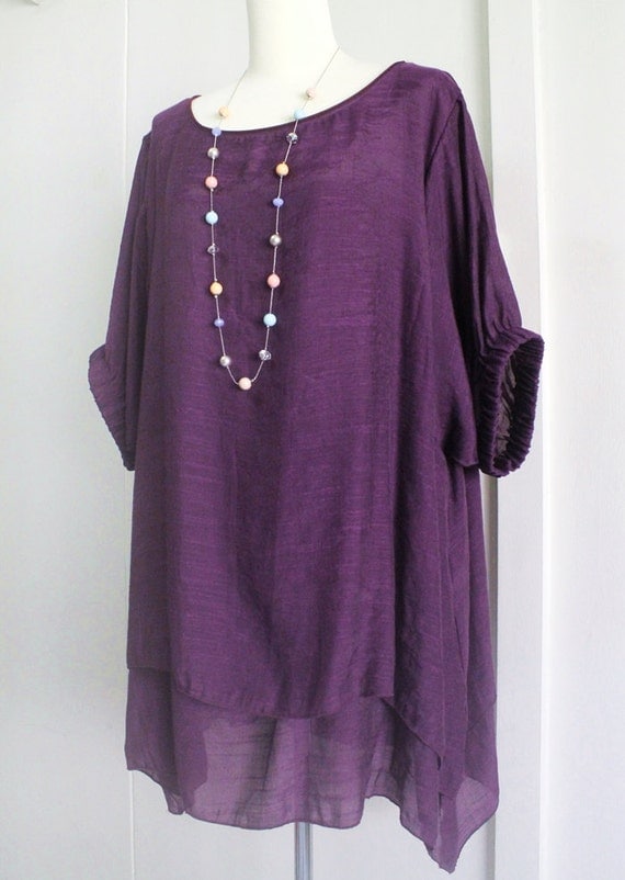 Plus Size US 2X 3X 4X 5X Purple 2 Layers Cotton Top Women