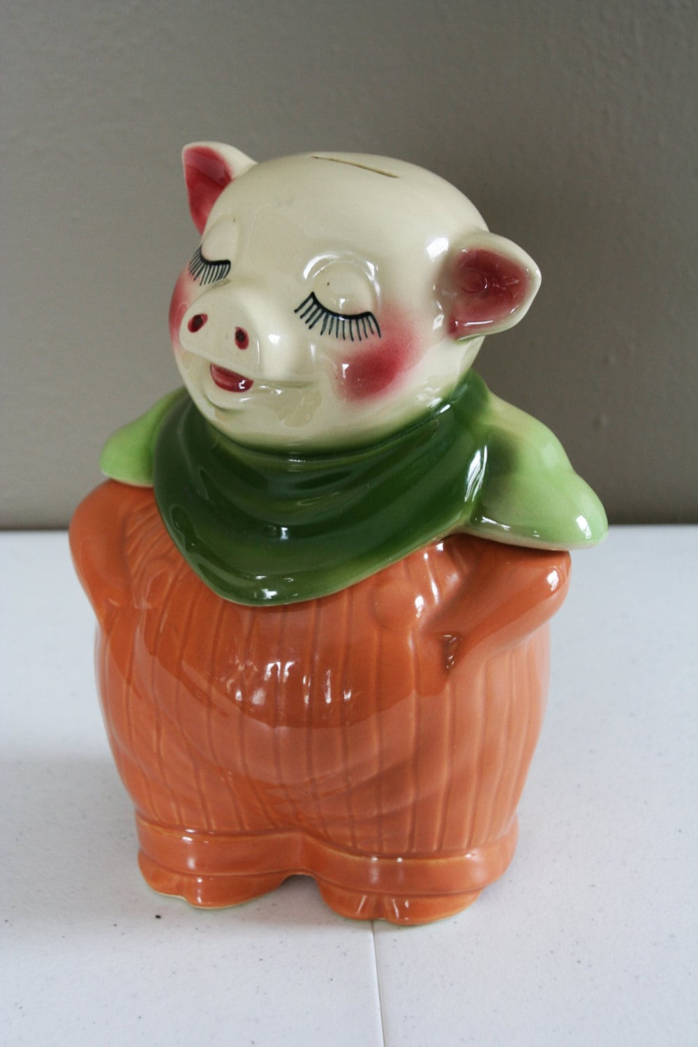 Smiley The Pig Cookie Jar Vintage Shawnee Pottery Pumpkin