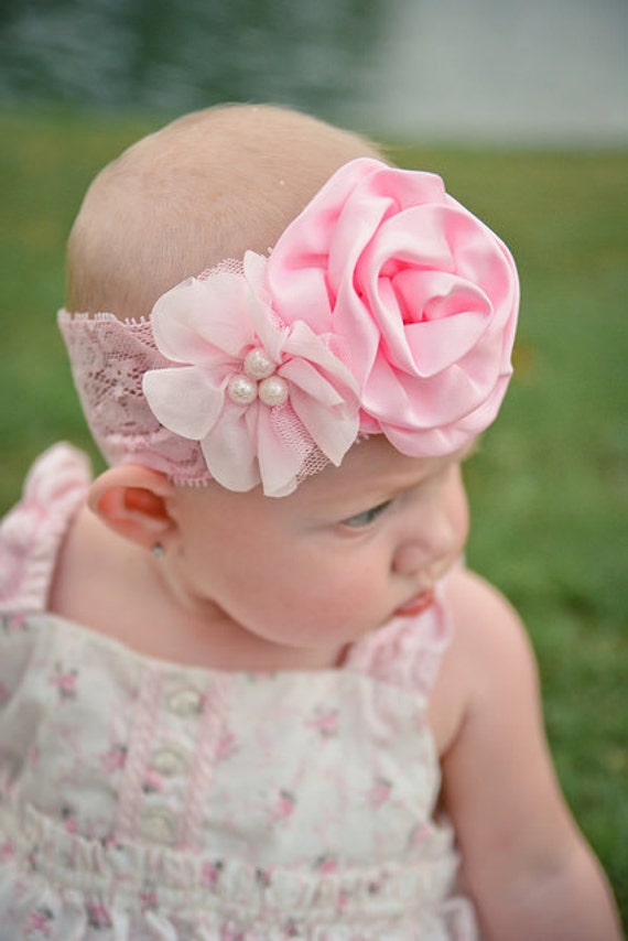 Pink Flower Headband Pink Baby Headband Pink Lace Headband