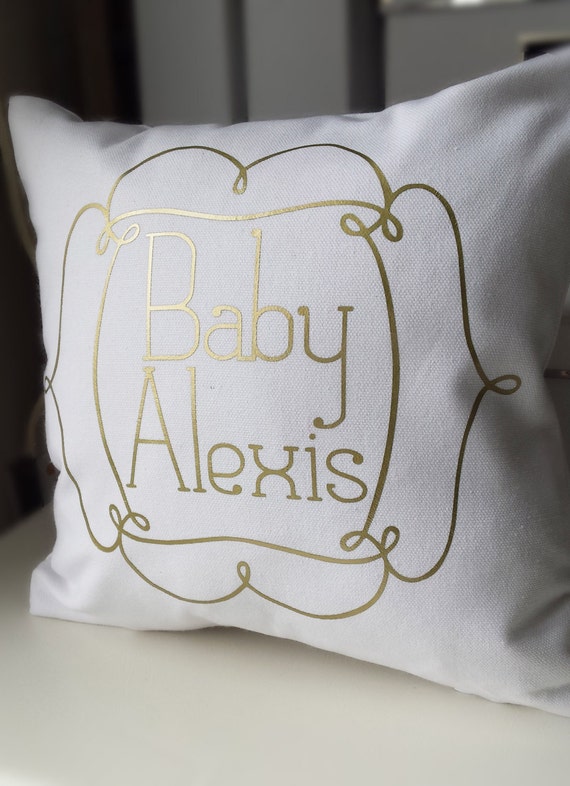 Items similar to Monogram Throw Pillow Cover Swirly Baby Name Pillow on Etsy