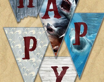 Shark Week Sharknado Jaws Themed Happy Birthday Banner Printable Download