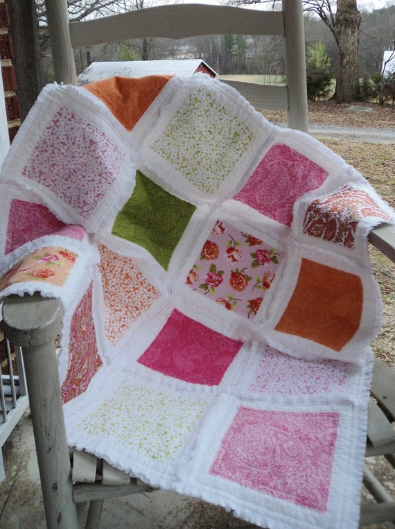 Spring Summer Flowers Bright Vivid Colorful BABY Rag Quilt 31" x 31" Throw NEW Ready 2 ship Free U.S. shipping