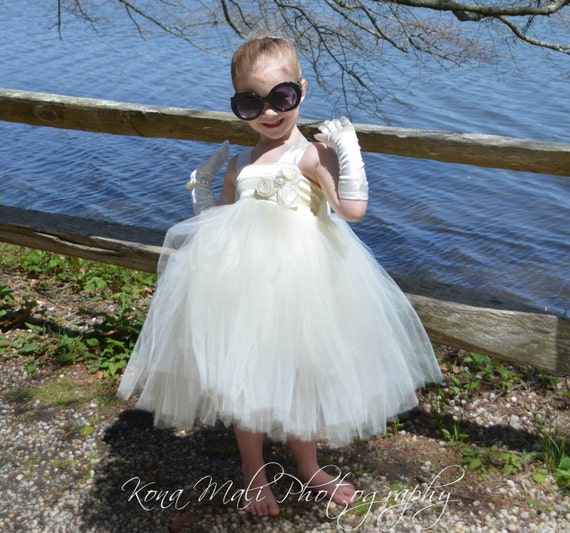 The Victoria...Flower Girl Tutu Dress...Flower Girl Dress...Ivory Tutu Dress...Birthday Tutu Dress... size 1T,2T,3T4T,5T,6,7/8