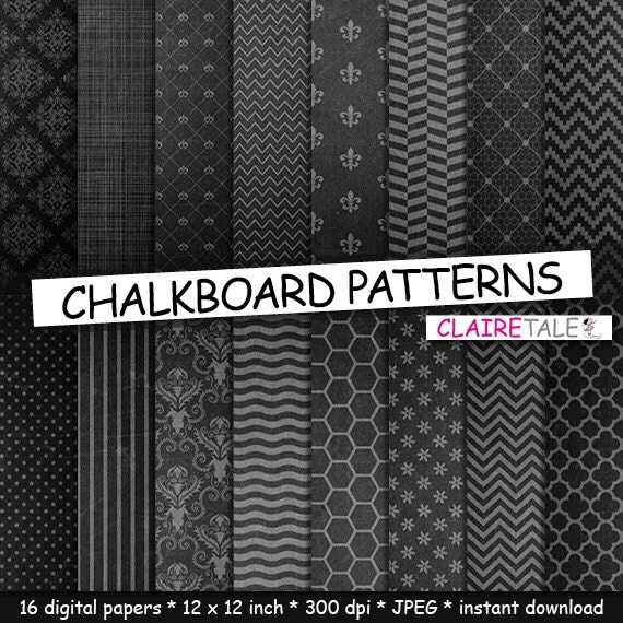 Chalkboard digital paper CHALKBOARD PATTERNS with by ClaireTALE