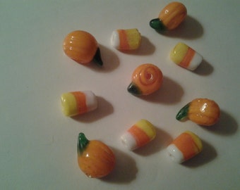 Halloween Glass Lampworked Halloween Beads Pumpkins and Candy Corn