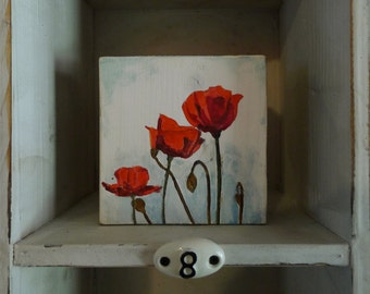 Original Poppy Painting on Wood