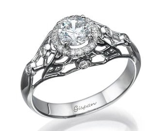 FIligree Engagement Ring, White Gold Ring, Diamond Engagement Ring, Antique RIng, Art Deco Ring, Woman Engagement Ring, 14k Ring, Rings