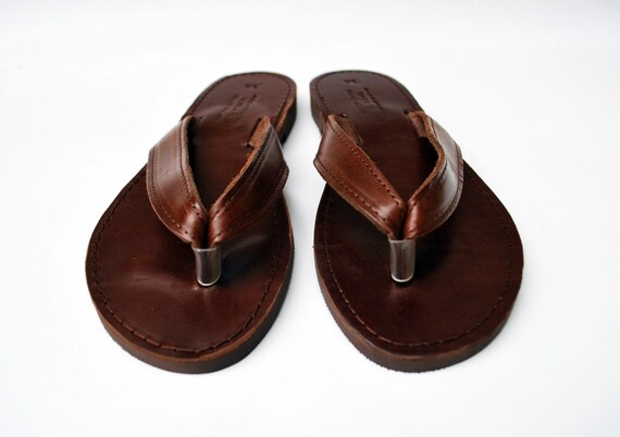 Flip Flop Sandal with High Quality Greek Leather in Dark Brown Color