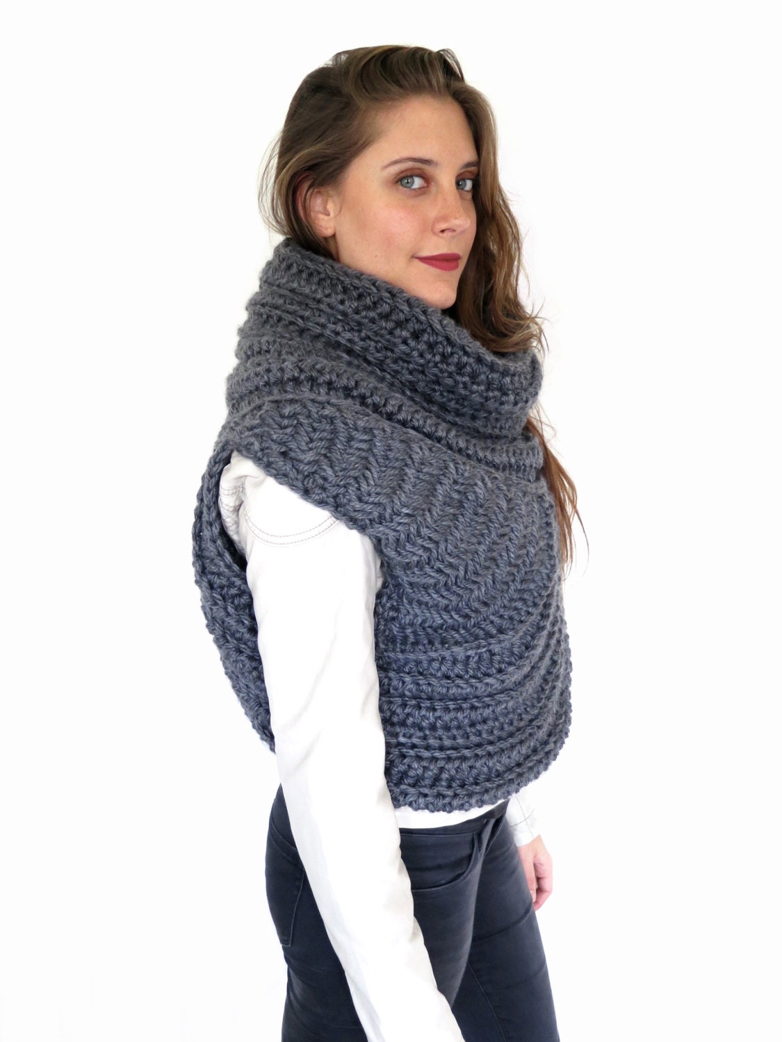 Chunky Knit Asymmetric Cowl Vest Shawl Scarf One by TwoOfWandsShop