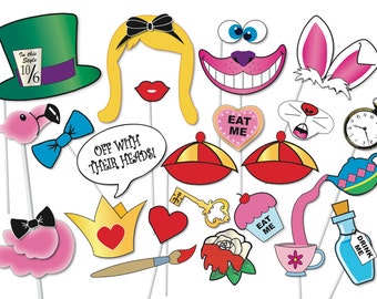 Alice in wonderland Party Photo booth Props Set - 33 Piece PRINTABLE - Croquet Set, Royal Croquet Court sign, Flamingo, 7 Directional arrows