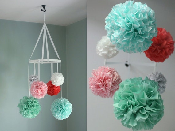 Nursery Mobile Baby Mobile Crib Mobile Hanging Pom by ...