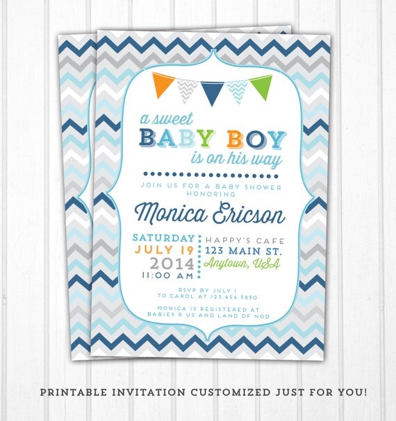 Chevron baby shower invitation boy baby shower invite printable invitation bunting diy Il_570xn