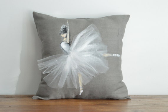 Ballerina Cushion - Hand painted cushion Cover fits 16"x16" Insert , Decorative Throw Pillow Cover Cushion Accent Pillow Fashion