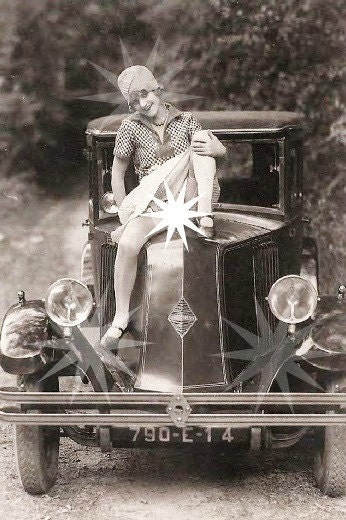 Mature Flapper Girl Risque Car 1920s Upcycled Vintage Photo