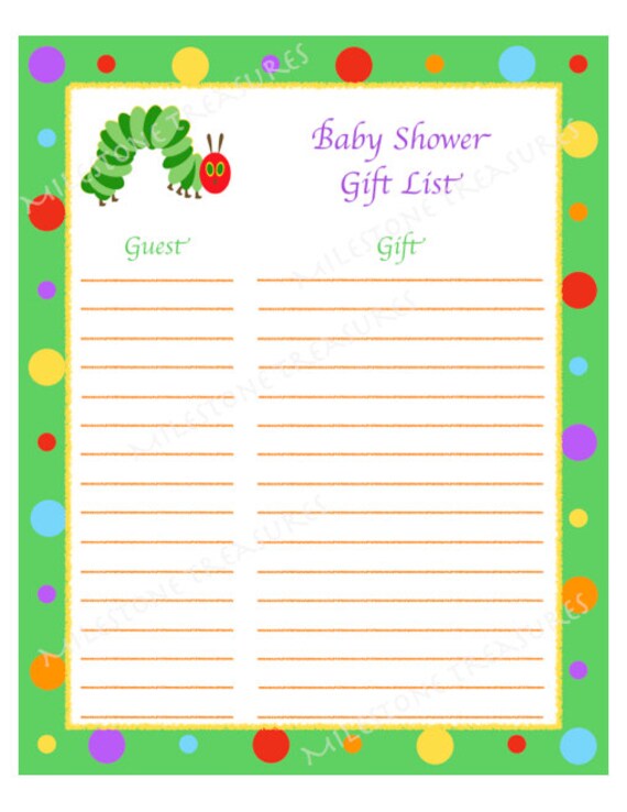 Caterpillar Baby Shower Gift List Digital by ...