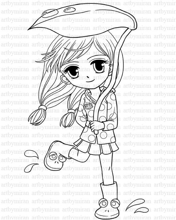 Digital Stamp-April's Rain, Coloring page, Instant Download Cute Digi Stamp, Printable Line art for Card and Craft Supply