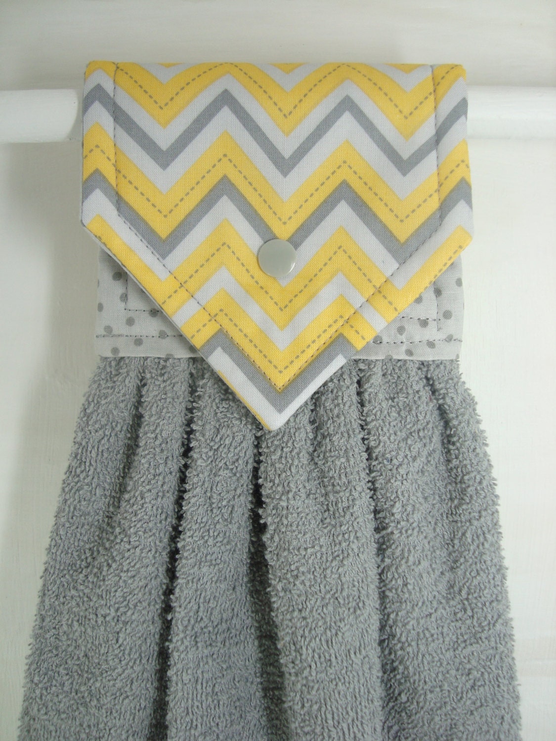 Chevron Hanging Hand Towel Gray Yellow by MarlenesSewingRoom