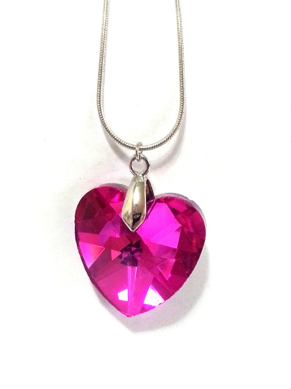 Items similar to Large Bright Pink Crystal Heart; Pink Pendant; Pink ...