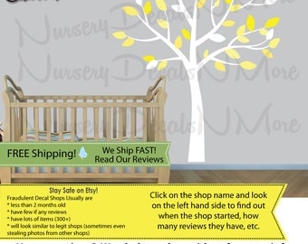 White Tree Wall Decals for Baby Nursery, Wall Decal, White Tree Stickers (Yellow Gray) SmTO