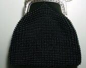 Black and Silver Victorian Style Beaded Purse, Knit Purse, Victorian Purse, Coin Purse, Black Evening Bag Black and Silver Victorian Style Beaded Purse, Knit Purse, Victorian Purse, Coin Purse, Black Evening Bag