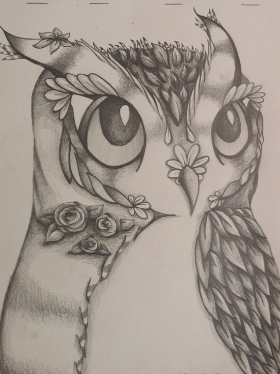 Items similar to Beautiful Flower Owl - 8x10 Original 