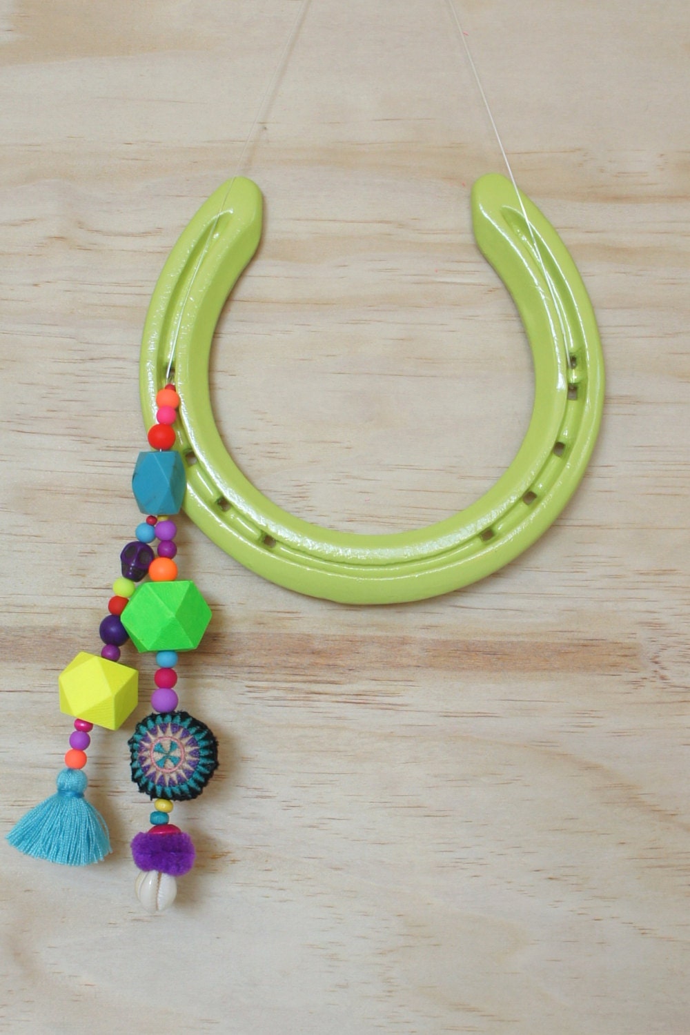 Decorated horseshoes wall hanging painted sculpture recycled