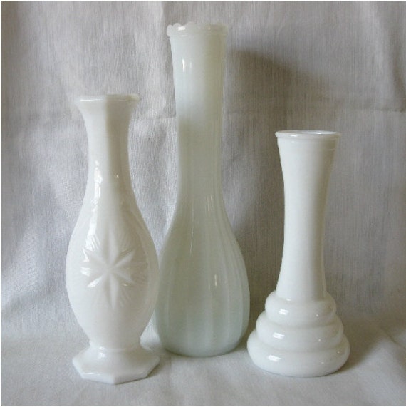 Vintage 3 Milk Glass Vases White
