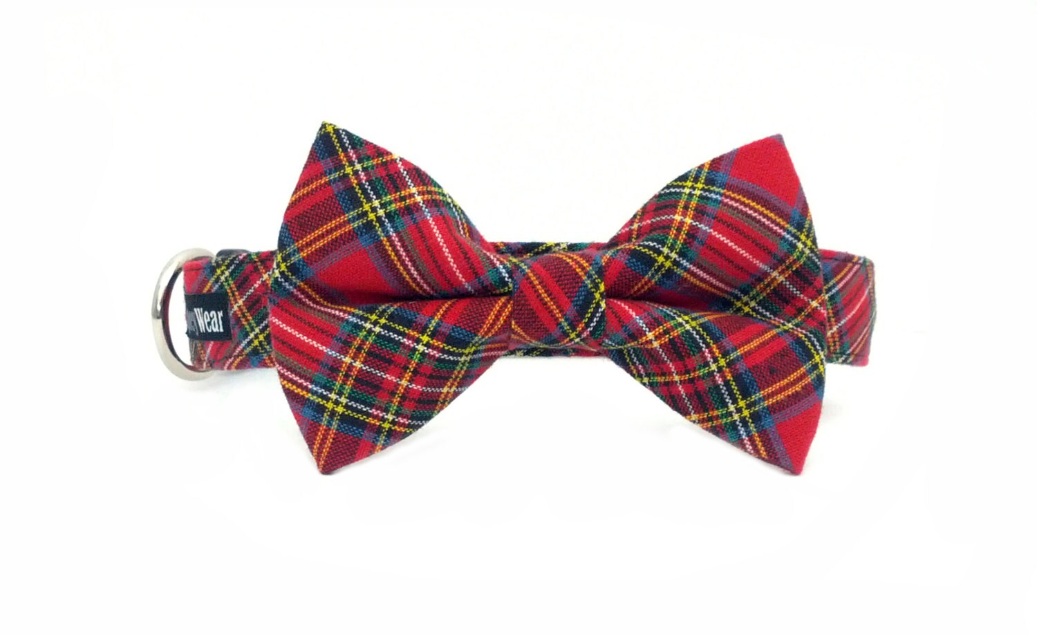 bow tie dog collar set red tartan pattern removable bowtie