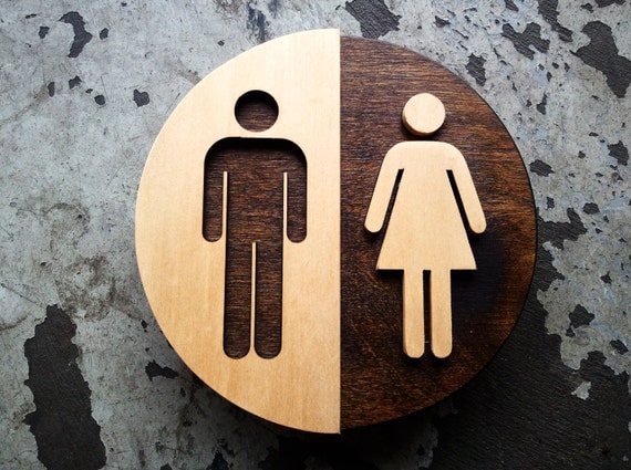 Round Unisex Office Bathroom Sign Restroom Wc By Grayskunk