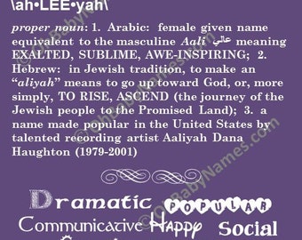 What Does The Name Aliyah Mean / AALIYAH Personalized Name Print / Typography Print ... : The way it is written, the name aliah also means up to the lord.