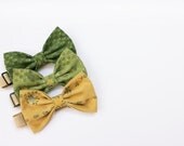 Bow tie for men's - floral fantasy - green, mustard, hand-stitched - embroidered vintage fabric - groom