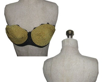 Vintage Gelmart Black & Gold Strapless or Strap Cone Multifunctional Bra Size 36 B