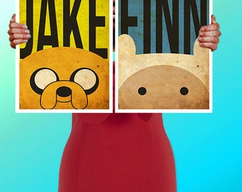 Adventure Time Jake The Dog & Finn Faces - Art Print / Poster / Cool Art - Any Size