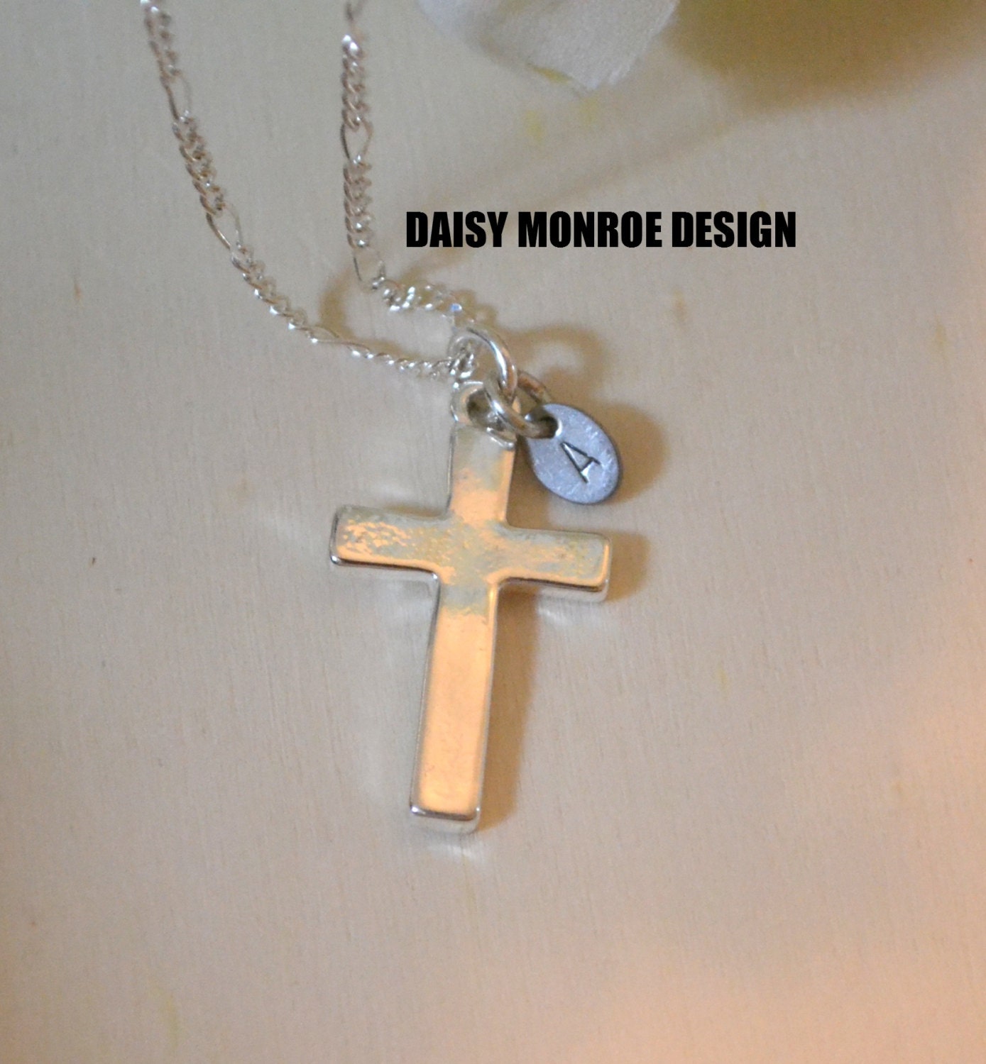 Cross Charm Personalized Necklace Initial by DaisyMonroeDesign
