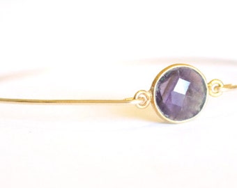 Amethyst Bangle - 14k Gold Fill Bangle - Gold Bracelet - Amethyst Bracelet - Bangle Set - Purple Bridesmaids - Thin Stacking Bracelet