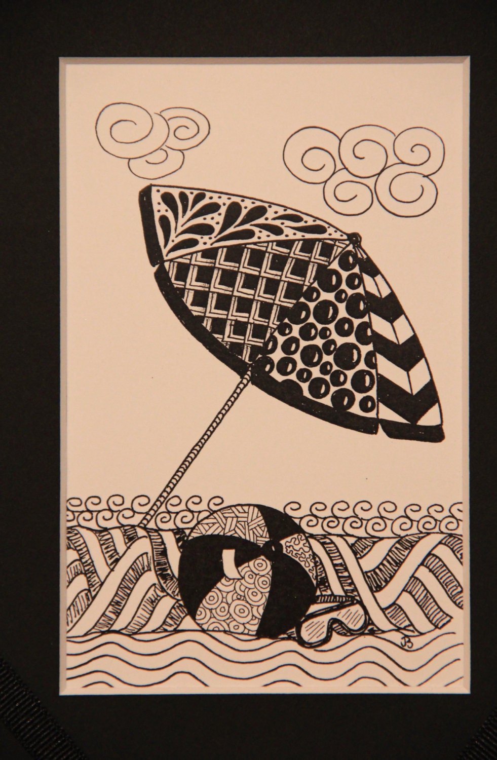 Items similar to Zentangle inspired drawing of beach umbrella in the