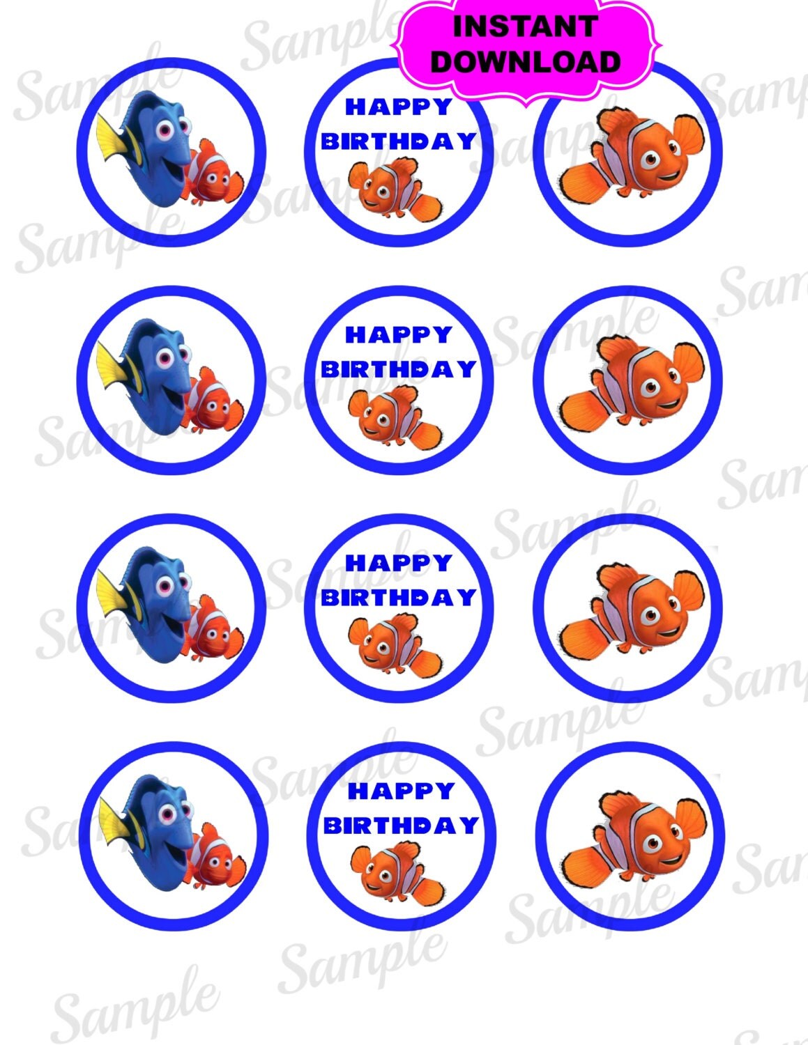 Finding Nemo 2 Cupcake Topper Printable Digital | Etsy
