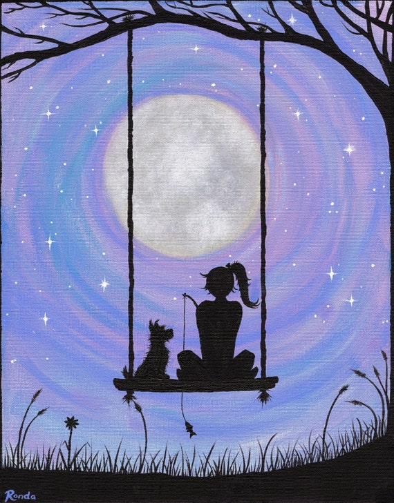 A girl and her Dog sitting on a swing under the by FreehandMagic