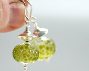 Apple Green Earrings, Leaf Green Jewelry, Garden Wedding, Bridal Jewelry, Summer Earrings, Garden Party, Silver Earrings