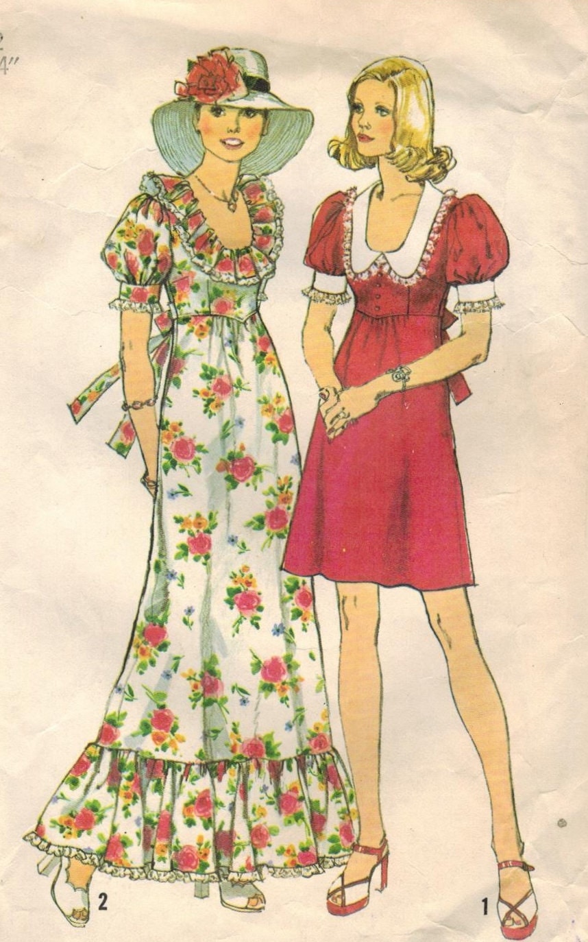 1970s Simplicity 6279 Vintage Sewing Pattern Misses Dress in